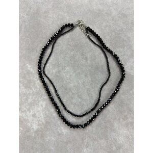 Black Faced Glass Bead‎ Double Strand Layered Necklace Adjustable